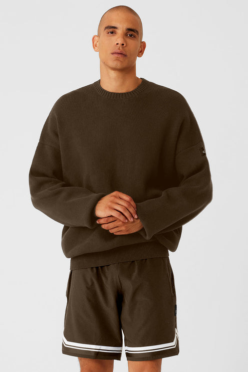 alo Men's Scholar Crew Neck Sweater - Espresso