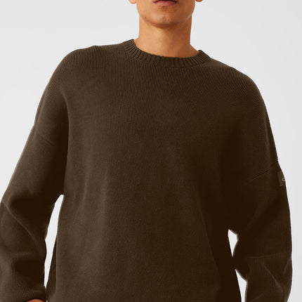alo Men's Scholar Crew Neck Sweater - Espresso