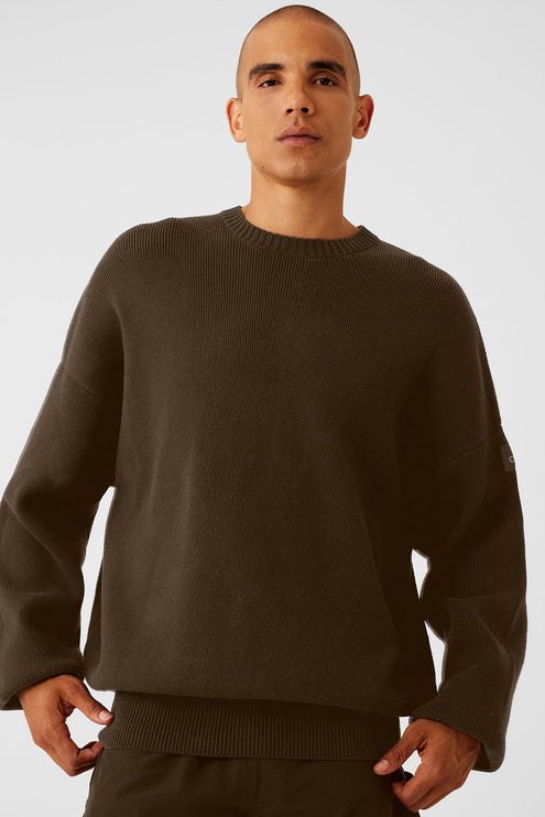 alo Men's Scholar Crew Neck Sweater - Espresso