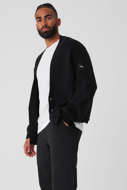 alo Men's Scholar Cardigan Sweater - Black