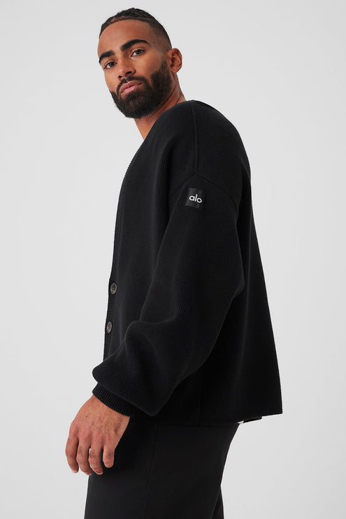 alo Men's Scholar Cardigan Sweater - Black