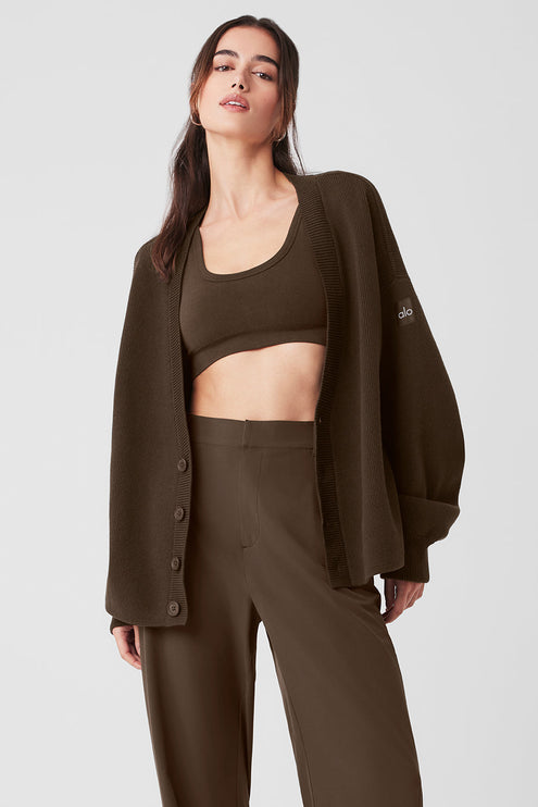 alo Women's Scholar Cardigan Sweater Espresso