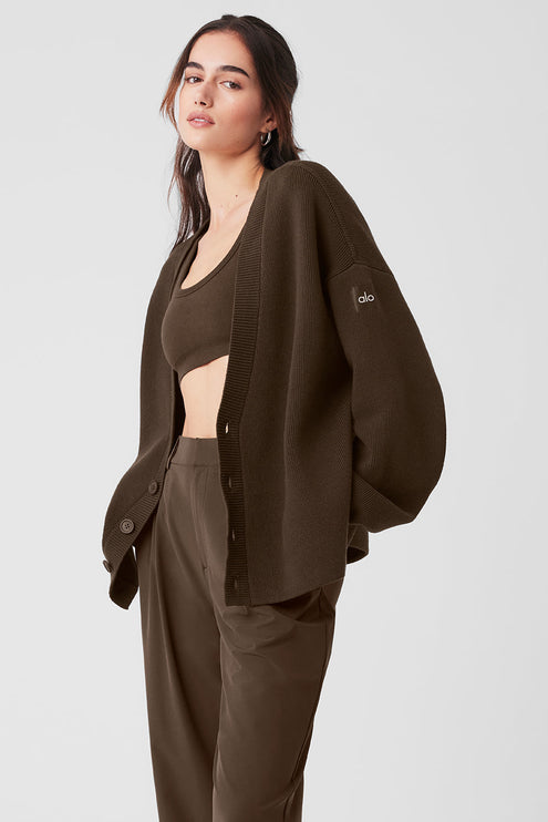 alo Women's Scholar Cardigan Sweater Espresso
