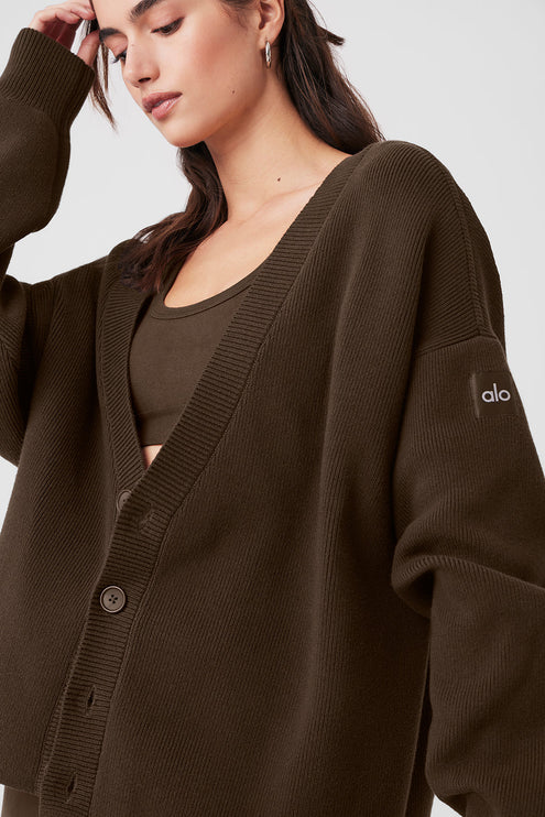alo Women's Scholar Cardigan Sweater Espresso