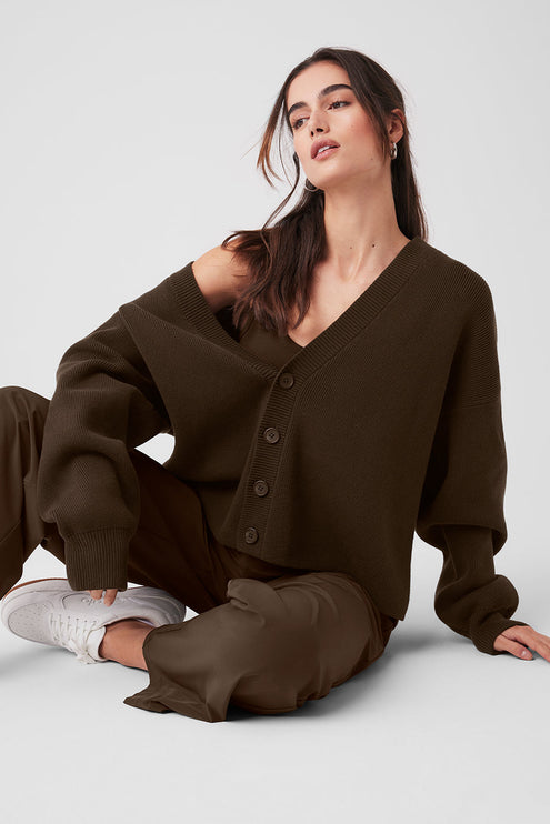 alo Women's Scholar Cardigan Sweater Espresso