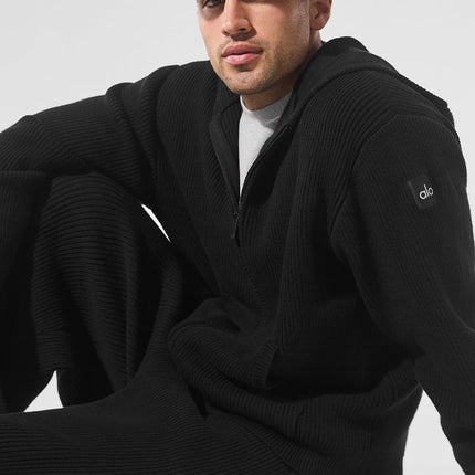 alo Men's Domain Rib Knit Full Zip Sweater - Black