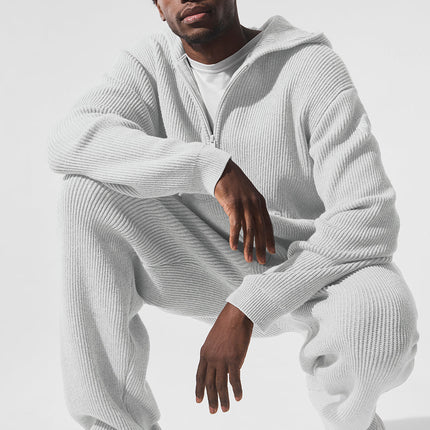 alo Men's Domain Rib Knit Full Zip Sweater - Athletic Heather Grey