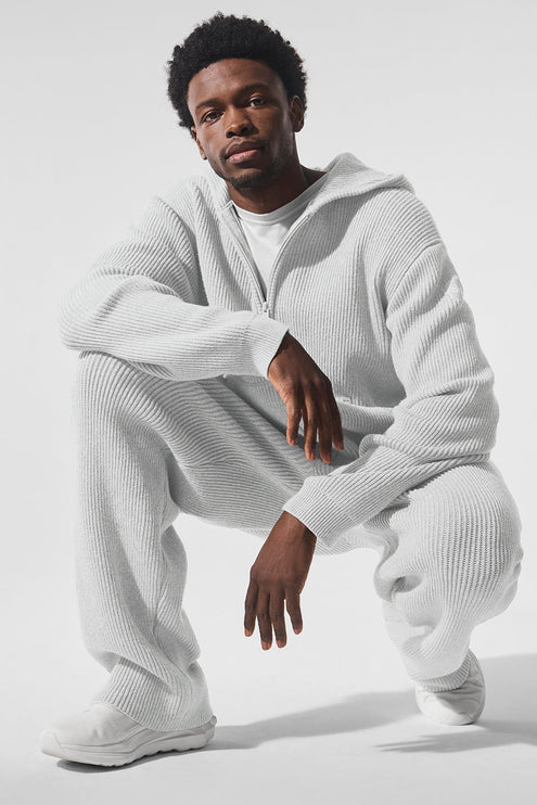 alo Men's Domain Rib Knit Full Zip Sweater - Athletic Heather Grey