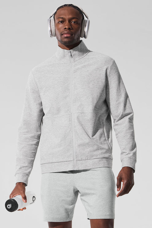 alo Men's Conquer Max Mock Neck Full Zip - Athletic Heather Grey