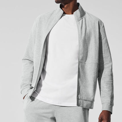 alo Men's Conquer Max Mock Neck Full Zip - Athletic Heather Grey