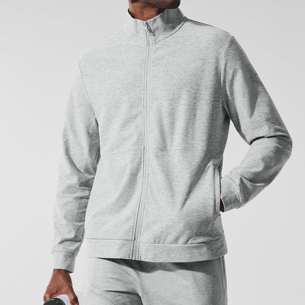 alo Men's Conquer Max Mock Neck Full Zip - Athletic Heather Grey