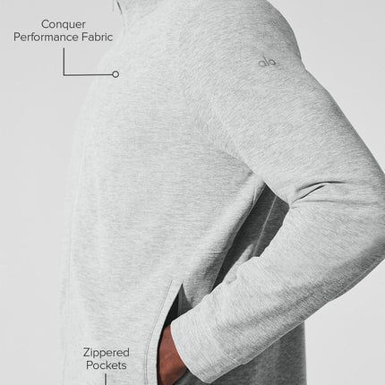alo Men's Conquer Max Mock Neck Full Zip - Athletic Heather Grey