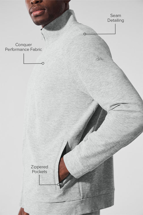 alo Men's Conquer Max Mock Neck Full Zip - Athletic Heather Grey