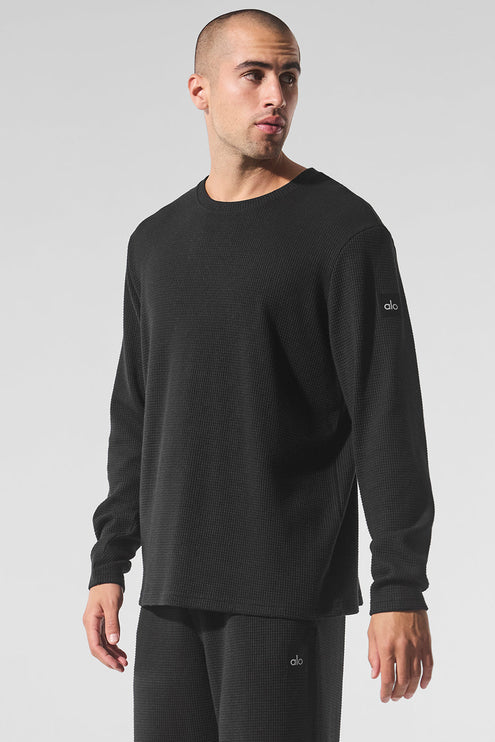alo Men's Elevate Waffle Long Sleeve Crew - Black
