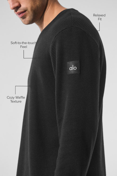alo Men's Elevate Waffle Long Sleeve Crew - Black