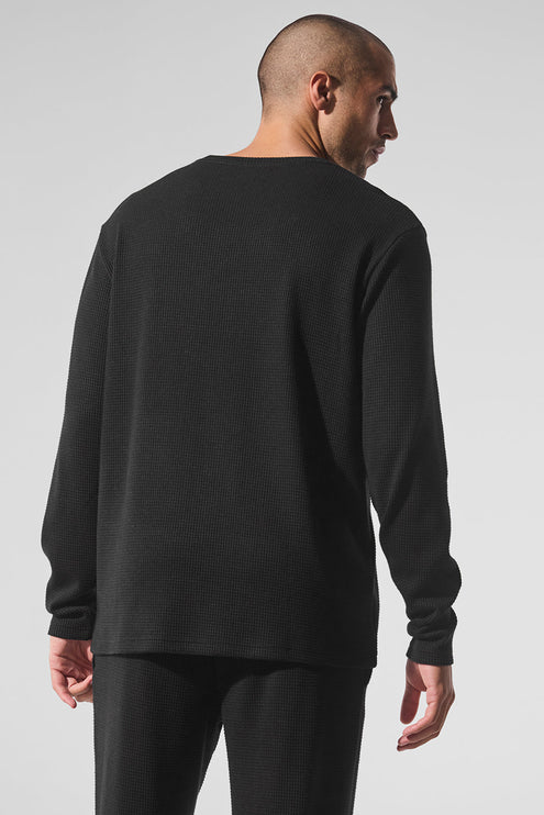 alo Men's Elevate Waffle Long Sleeve Crew - Black