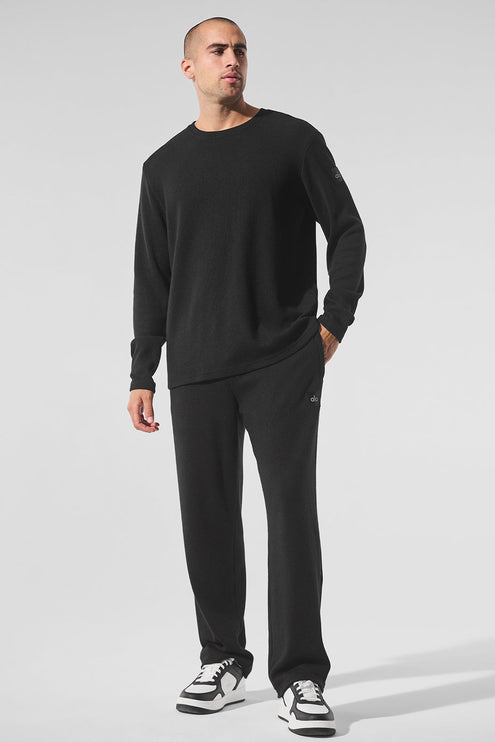 alo Men's Elevate Waffle Long Sleeve Crew - Black