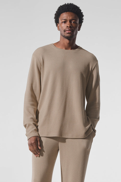 alo Men's Elevate Waffle Long Sleeve Crew - Gravel