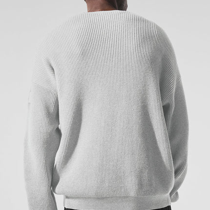 alo Men's Domain Rib Knit Crew Sweater - Athletic Heather Grey