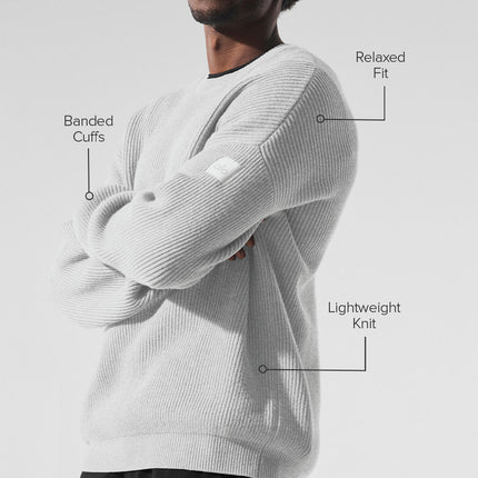 alo Men's Domain Rib Knit Crew Sweater - Athletic Heather Grey