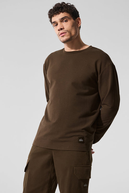 alo Men's Double Take Long Sleeve Crew - Espresso