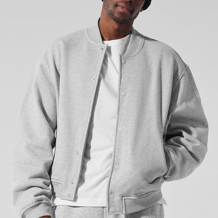 alo Men's Renown Varsity Jacket - Athletic Heather Grey