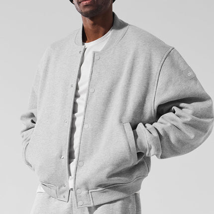 alo Men's Renown Varsity Jacket - Athletic Heather Grey