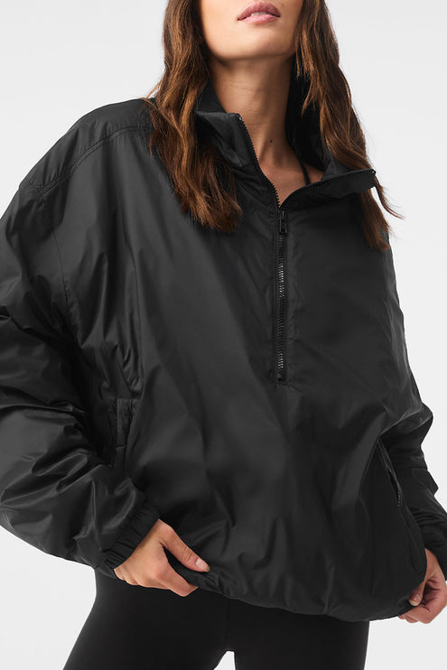 alo Women's Latitude Light Weight 1/2 Zip Pullover Jacket - Black
