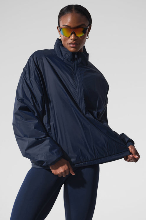 alo Women's Latitude Light Weight 1/2 Zip Pullover Jacket - Navy