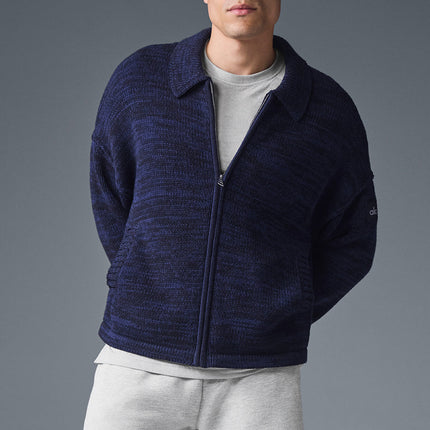 alo Men's Heritage Full Zip Sweater - Navy Multi