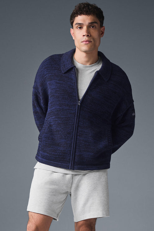 alo Men's Heritage Full Zip Sweater - Navy Multi