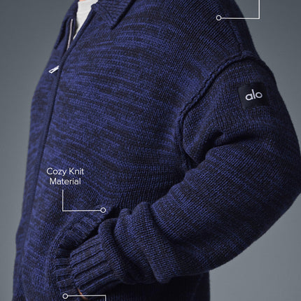 alo Men's Heritage Full Zip Sweater - Navy Multi