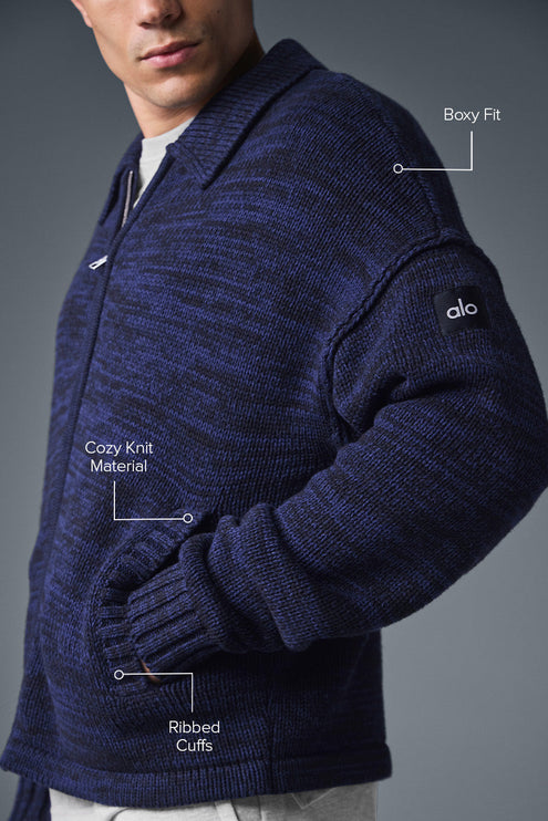 alo Men's Heritage Full Zip Sweater - Navy Multi