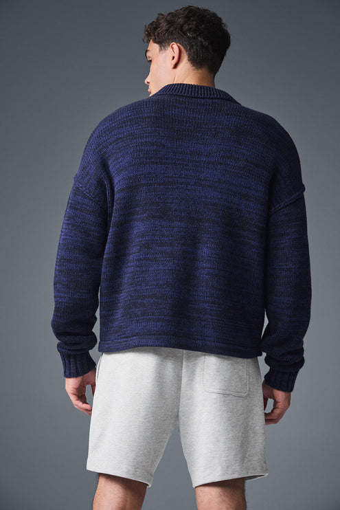 alo Men's Heritage Full Zip Sweater - Navy Multi