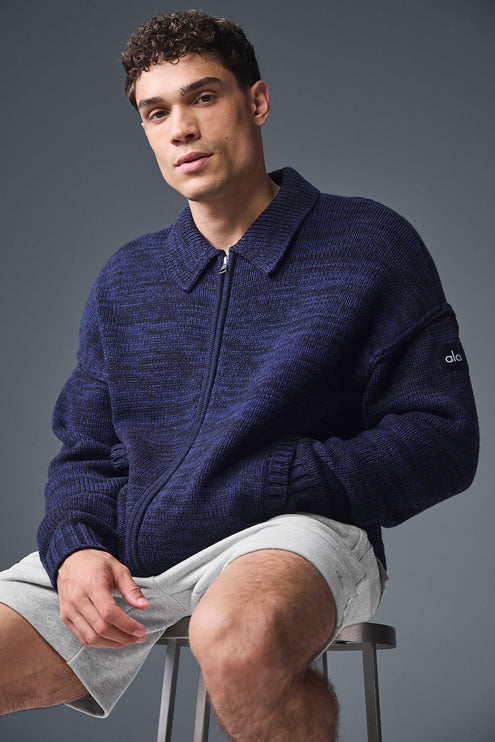 alo Men's Heritage Full Zip Sweater - Navy Multi