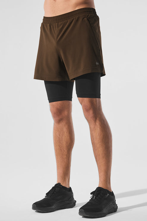 alo Men's 5" Revival 2-in-1 Short - Espresso/Black