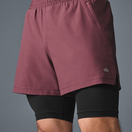 alo Men's 5" Revival 2-in-1 Short - Burgundy Truffle/Black