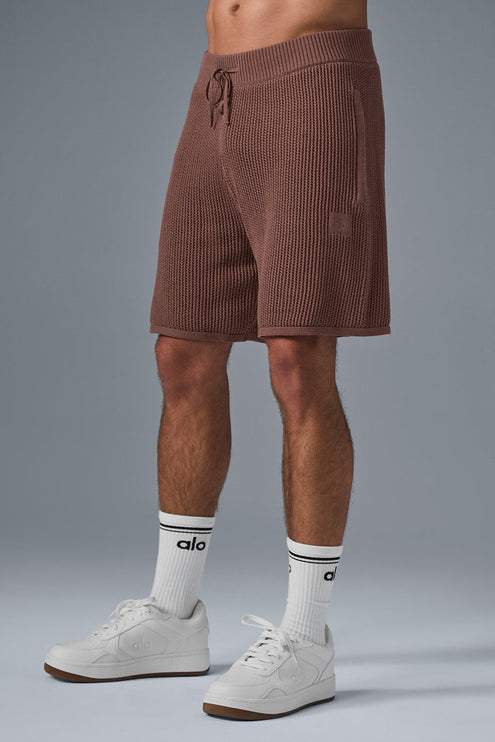 alo Men's Open-Knit Short - Chestnut