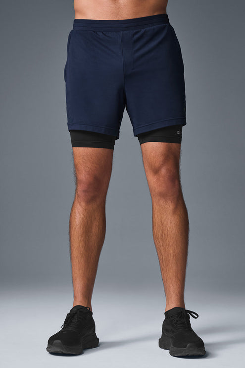 alo Men's Conquer React 2-In-1 Performance Short - Navy/Black