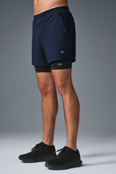 alo Men's Conquer React 2-In-1 Performance Short - Navy/Black