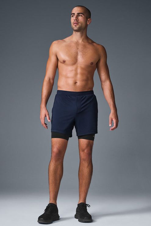 alo Men's Conquer React 2-In-1 Performance Short - Navy/Black