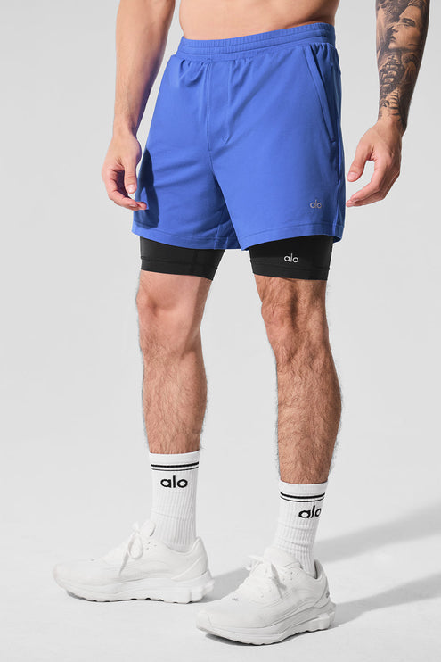 alo Men's Conquer React 2-In-1 Performance Short - Marathon Blue/Black