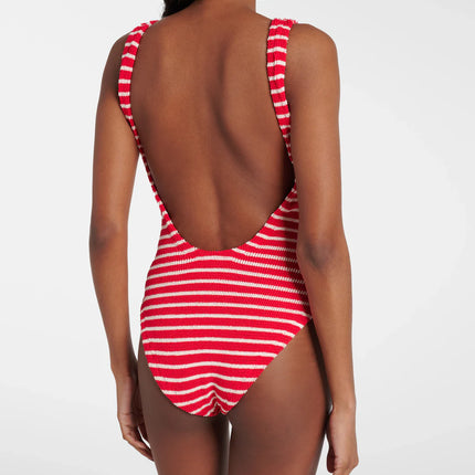 HUNZA G Women's Square Neck Swim Stripes Red