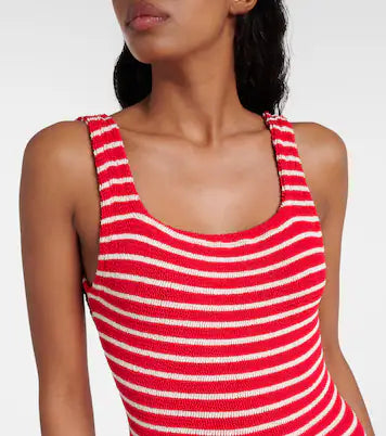 HUNZA G Women's Square Neck Swim Stripes Red