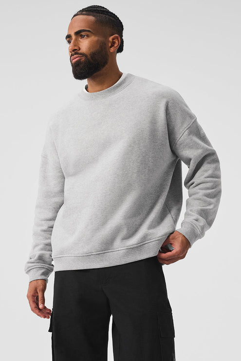 alo Men's Renown Heavy Weight Crew Neck Pullover - Athletic Heather Grey
