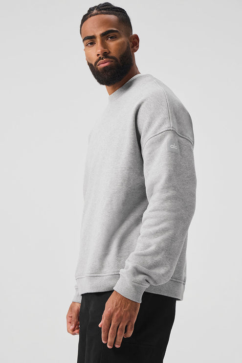 alo Men's Renown Heavy Weight Crew Neck Pullover - Athletic Heather Grey