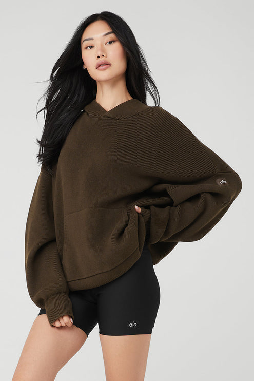 alo Women's Scholar Hooded Sweater Espresso