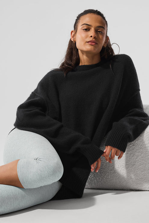 alo Women's New Class Cashmere Crewneck Sweater Black - Hemen Kargoda