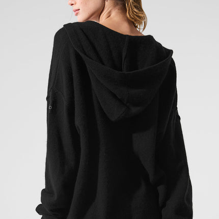 alo Women's New Class Cashmere Full Zip Hoodie - Black