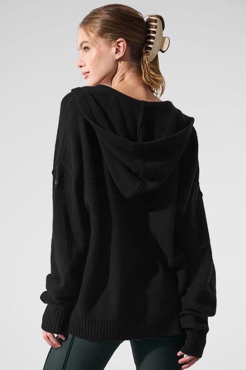 alo Women's New Class Cashmere Full Zip Hoodie - Black